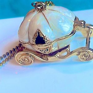 Pumpkin coach charm necklace gold tone open/shuts magnetic a La Cinderella